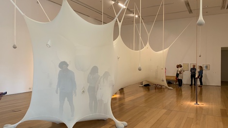 Una de las instalaciones transitables de Ernesto Neto en el Malba. Abajo: Otra instalación de Ernesto Neto en el Malba.