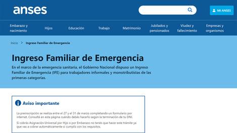 Desde este sábado podrán ingrarse en la web de la ANSES los datos bancarios para cobrar los 10.000 pesos del Ingreso Familiar de Emergencia.