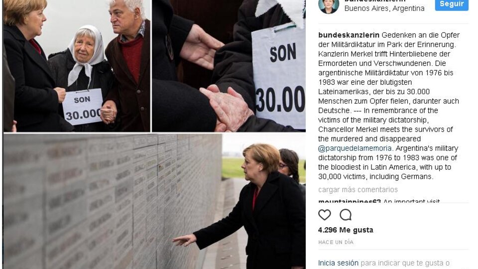 Merkel arrojó flores al Río de la Plata en su recorrido por el Parque de la Memoria.