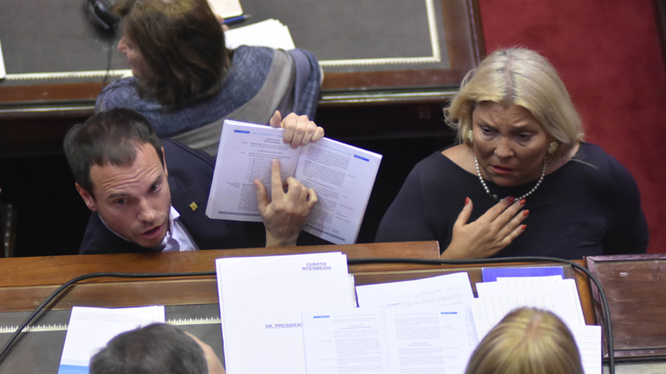 Fernando Sánchez y Elisa Carrió (Cambiemos) presionaron por el artículo 37 pero no lograron la aprobación.