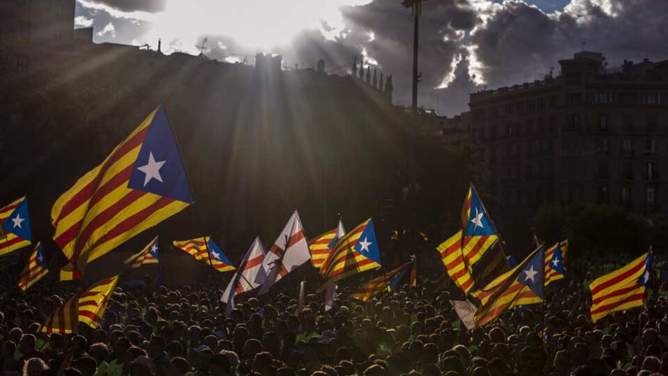 Vista de la plaza de Catalunya de Barcelona durante la tradicional manifestación convocada por la ANC con motivo de la Diada del 11 de septiembre (2017)