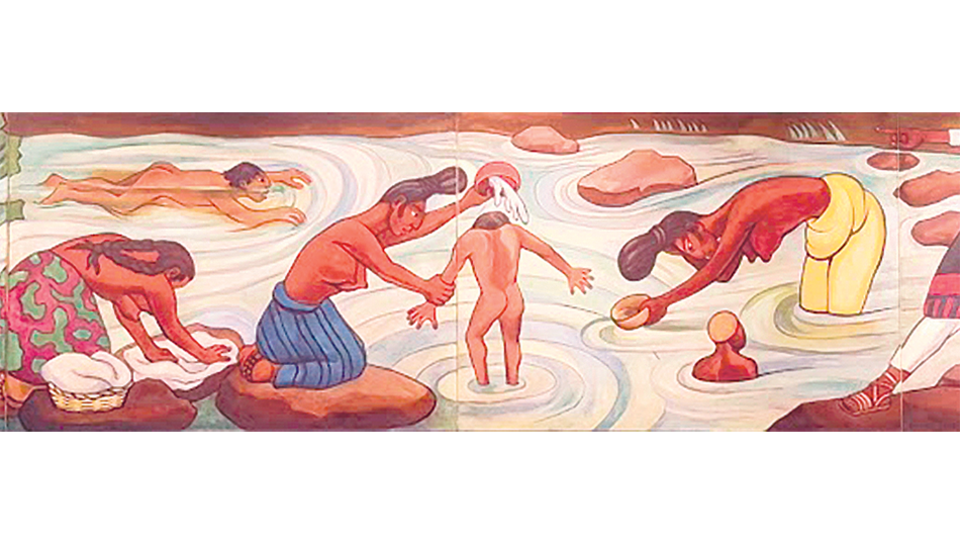 Río Juchitán, ca. 1953-55, óleo de Diego Rivera; 151 x 920 cm –en 4 paneles–; INBA/Museo Nacional de Arte, Ciudad de México.