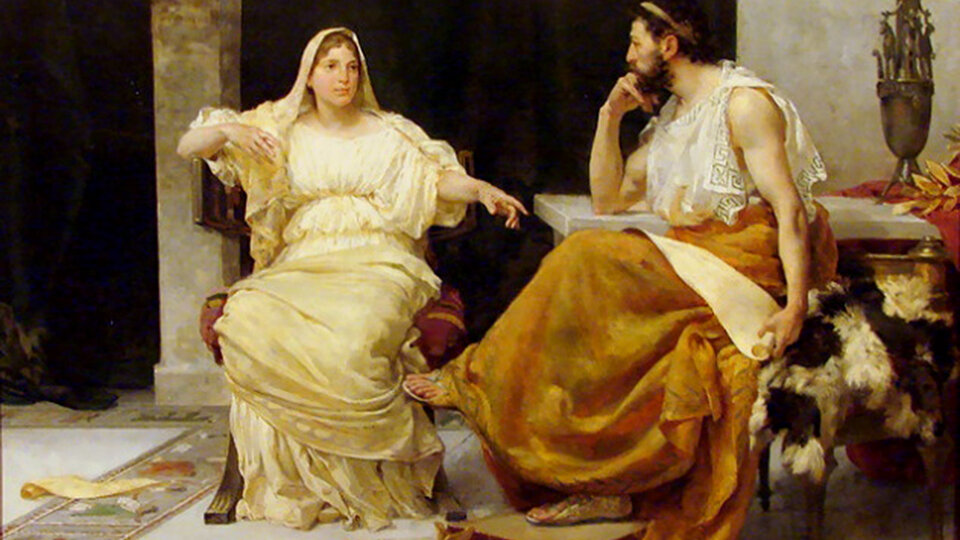 Ilustración de José Garnelo y Alda: "Aspasia y Pericles" (óleo, 1893)