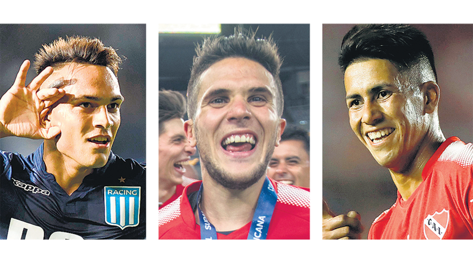 Lautaro Martínez (Racing), Fabricio Bustos (Independiente) y Maximiliano Meza (Independiente).