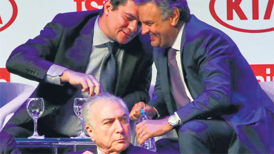 Arriba: el juez Sergio Moro y Aécio Neves. Debajo: Michel Temer.