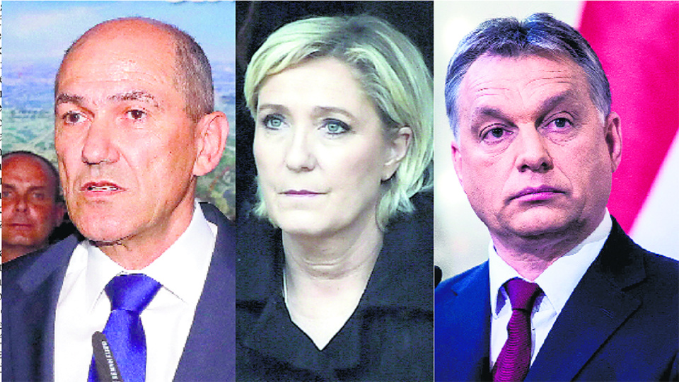 Janez Jansa, Marine Le Pen y Víktor Orban, tres adalides de la retórica xenófoba en Europa.