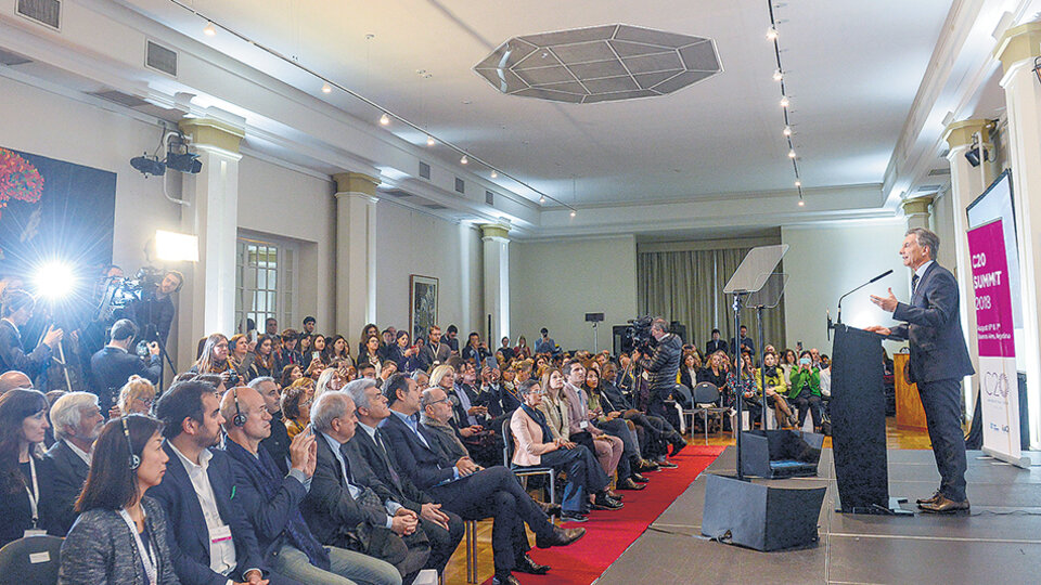 Mauricio Macri hablÃ³ ayer en el Palacio San MartÃ­n en un acto referido al G-20.