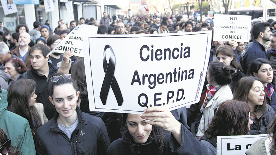 Una protesta de científicos en la era macrista por el recorte de presupuesto en el sector.