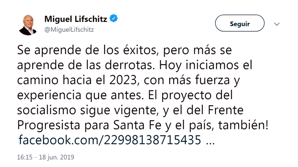 El tuit de Lifschitz es claro sobre la idea de volver.