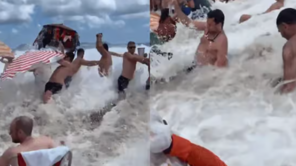 A giant wave surprised and swept away dozens of swimmers in Rio de Janeiro  On Leblon beach