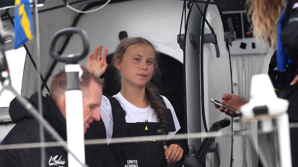 Greta Thunberg llegó a Nueva York tras navegar 14 días en un velero por el Océano Atlántico.