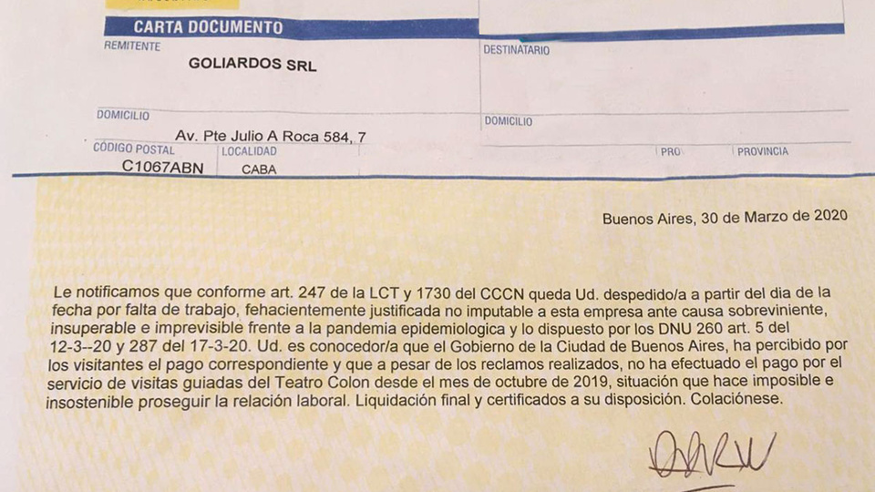 25 despidos en el Teatro Colón | A pesar del DNU que los prohíbe | Página12