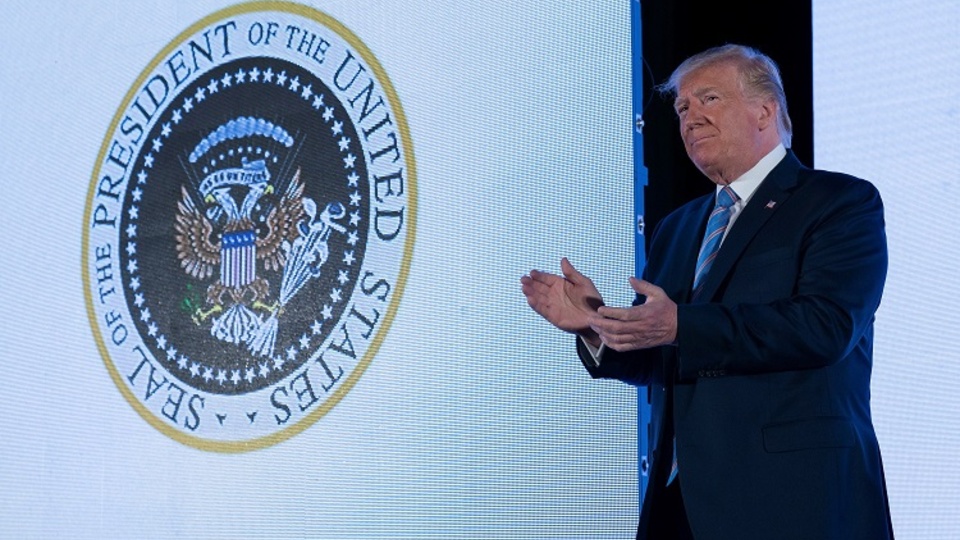 Trump en su discurso ante el insólito discurso.Â