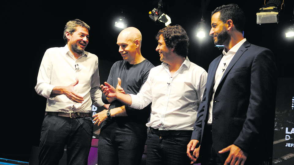 Horacio Rodríguez Larreta, de Juntos por el Cambio. Matías Lammens, del Frente de Todos. Matías Tombolini, de Consenso Federal. Gabriel Solano, del FIT-Unidad.