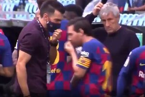 El ninguneo de Messi a un asistente de Setién en pleno partido (Fuente: Captura de vídeo )