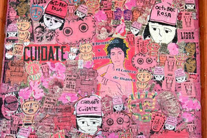 En una pared ubicada en Avenida Dorrego al 1700 se pintó el primer mural artístico-callejero que busca concientizar sobre el cáncer de mama.