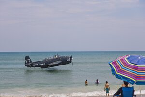 Impresionante aterrizaje de un avión de la Segunda Guerra Mundial en una playa llena de turistas  (Fuente: Twitter)