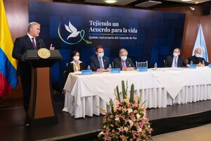 Colombia: Iván Duque, Juan Manuel Santos y "Timochenko" celebraron los cinco años del acuerdo de paz (Fuente: EFE)