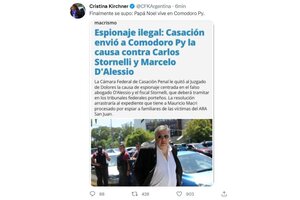 Cristina Kirchner sobre el pase de la causa D'Alessio - Stornelli: "Papá Noel vive en Comodoro Py"