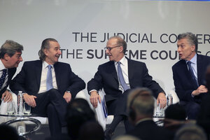 Miembros de la Corte Horacio Rosatti, Juan Carlos Maqueda y Carlos Rosenkrantz junto al ex presidente Mauricio Macri.