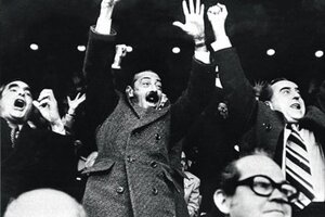 El dictadorJorge Rafael Videla, en pleno grito de gol en la final del Mundial 78.