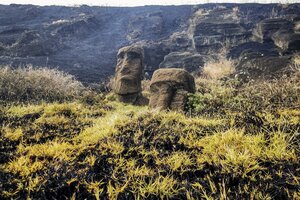 El último reporte concluyó que hay "afectación patrimonial directa sobre zona extensa y varios moais del área del interior del cráter del volcán Rano Raraku". (Foto: Municipalidad de Rapa Nui / AFP)
