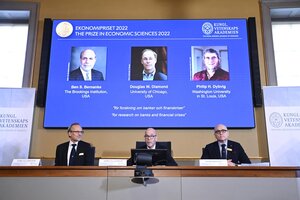 Premio Nobel de Economía 2022 para los estadounidenses Ben Bernanke, Douglas Diamond y Philip Dybvig (Fuente: EFE)