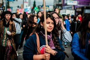 Anahí Benítez durante una marcha de estudiantes.