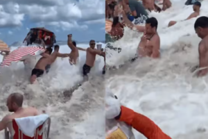 Una ola gigante sorprendió y arrastró a decenas de bañistas en Río de Janeiro