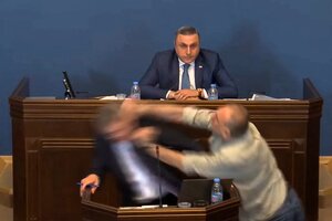 Brutal pelea en el parlamento de Georgia por el tratamiento de un proyecto de ley (Fuente: AFP)