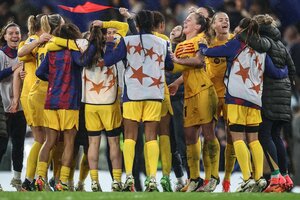 El festejo de las jugadoras del Barcelona por llegar a una nueva final de la Champions (Fuente: EFE)