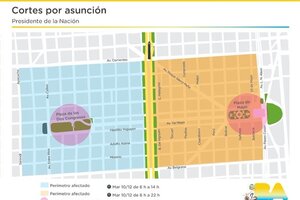 El mapa de cortes por la asunción de Alberto Fernández   (Fuente: BA Movilidad)