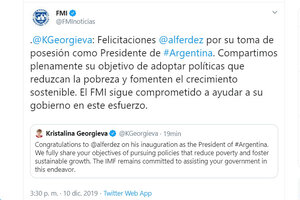El saludo de la titular del FMI a Alberto Fernández