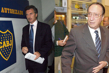 Mauricio Macri y David Pintado, presidentes de Boca y de River en el 2000, cuando llegaron las propuestas de ISL y Hicks, Muse, Tate & Furst. (Fuente: DyN)