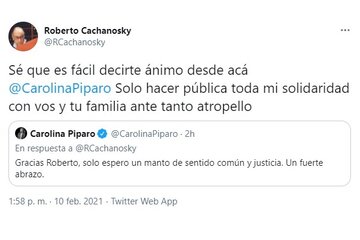 Para Cachanosky, la causa judicial contra Píparo y su marido es un "atropello" (Fuente: Twitter)