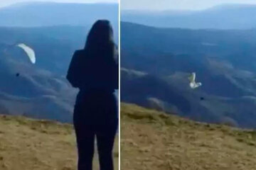 La impactante caída de una mujer durante un vuelo en parapente