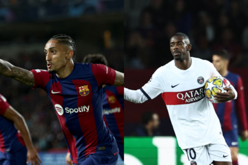 Raphinha y Dembélé, los goles de Barcelona y PSG. (Fuente: AFP)