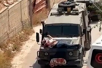 El Ejército israelí ató a un palestino herido al capot de un vehículo militar