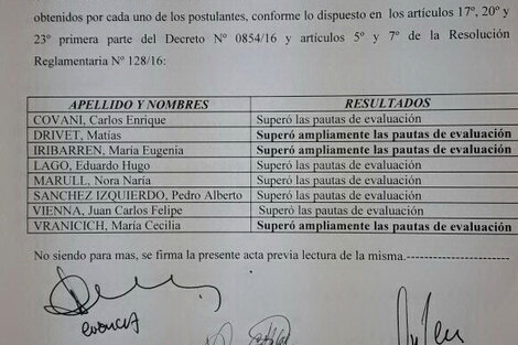 Facsímil del resultado del concurso para auditor de fiscales.