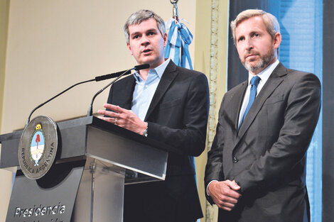 El jefe de Gabinete, Marcos Peña, ofreció una rueda de prensa con el ministro Rogelio Frigerio.