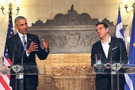 El mandatario de EE.UU. en Atenas con el primer ministro griego, Alexis Tsipras.