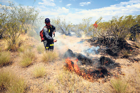 La sequía y los fuertes vientos complican el trabajo de los bomberos. (Fuente: Télam)