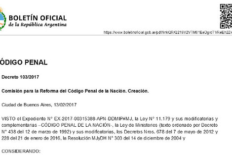 El Gobierno creó una comisión para reformar el Código Penal