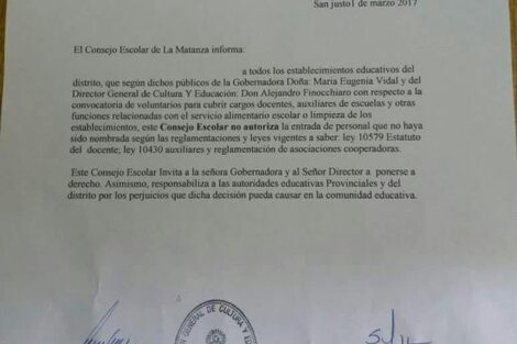 La Matanza rechaza  "los voluntarios" en sus escuelas