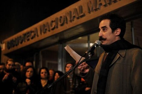 Katchadjian, durante un acto de apoyo en la Biblioteca Nacional.