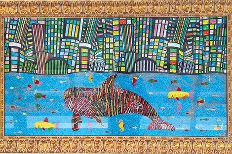 Puerto Madero, 2014, de Benito Laren; técnica mixta sobre vidrio, 70 x 130 cm.