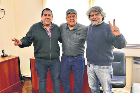 Pablo Moyano posó para la foto con Walter Correa y Hernán Escudero en la sede de la CGT. (Fuente: DyN)