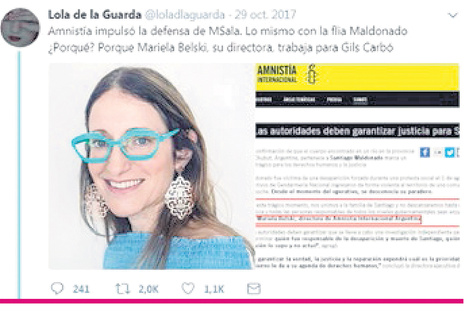 El mensaje con información falsa sobre la directora ejecutiva de Amnistía, Mariela Belski.