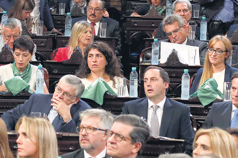 Muchas legisladoras llevaron pañuelos verdes y otras llevaron carteles para apoyar la despenalización del aborto.