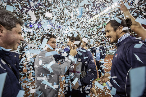 El equipo argentino festejó en San Juan su triunfo 3 a 0 sobre Colombia.